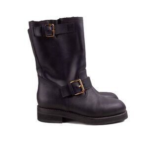 MARNI black leather shearling fur lined moto style boots